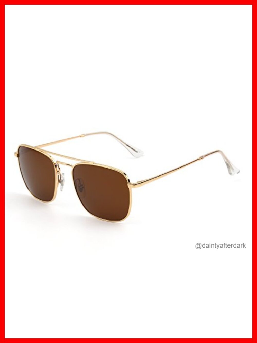 Square Aviator Sunglasses Adjustable Nose Pads Glass Lens UV400